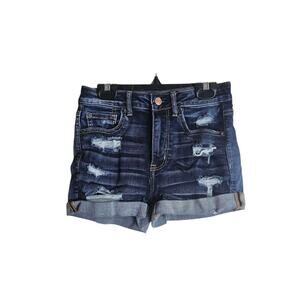 American Eagle Women's 2 Super Hi-Rise Shortie Jean Shorts Denim Distressed